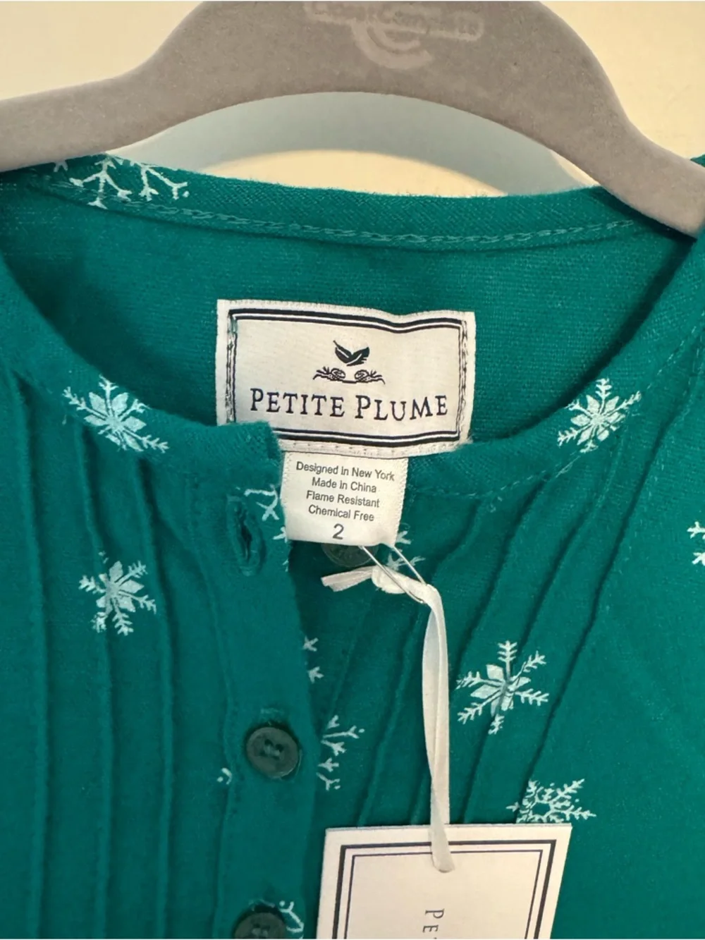 NWT Petite Plume Girls' Teal Snowflake Nightgown green sleeping dress 2T toddler